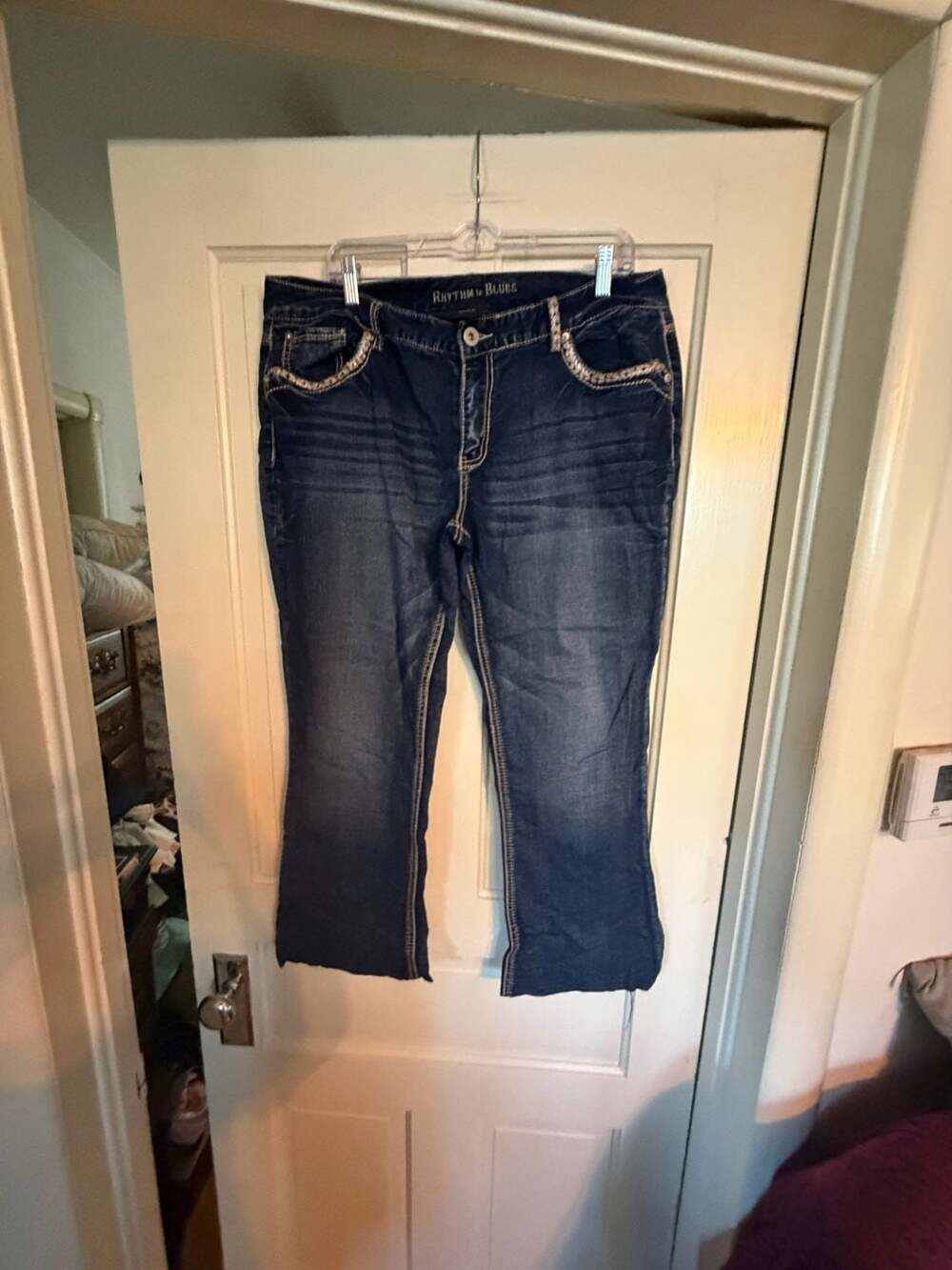 Rhythm in Blues Women's Embellished Pocket Stretch Bootcut Jeans Size 14